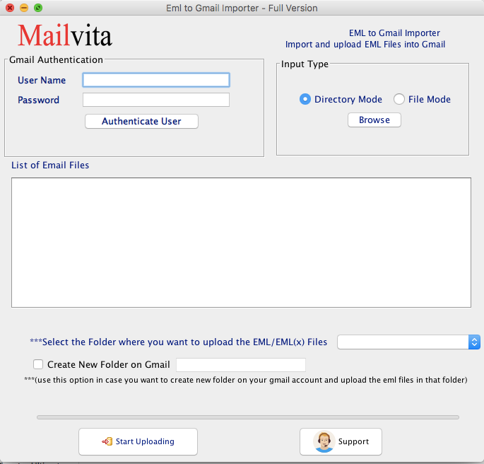 ToolsCrunch Mac EML to Gmail Importer Screenshot